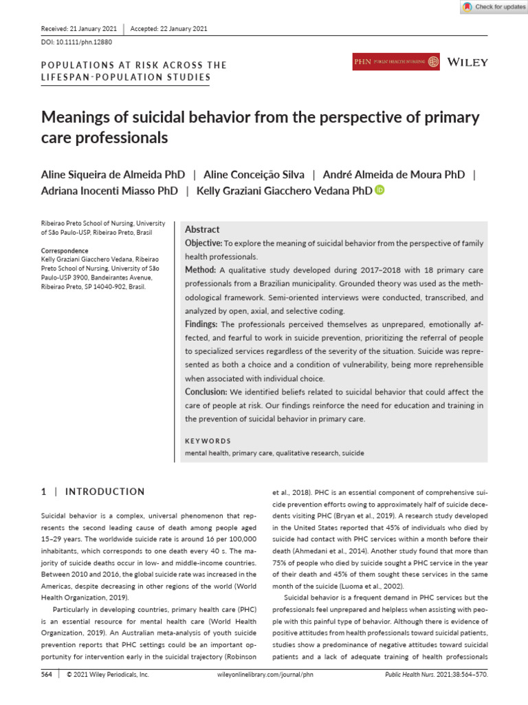 Public Health Nursing - 2021 - Almeida - Meanings of Suicidal Behavior ...