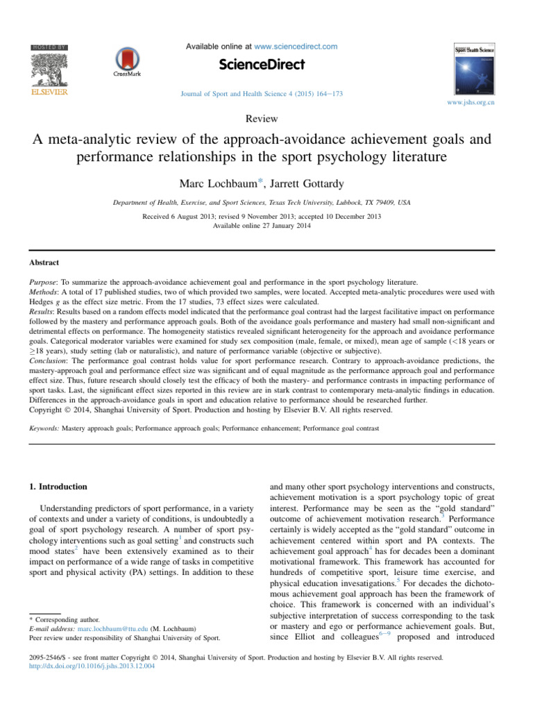 Approach-Avoidance Goals in Sports | PDF | Effect Size | Meta Analysis