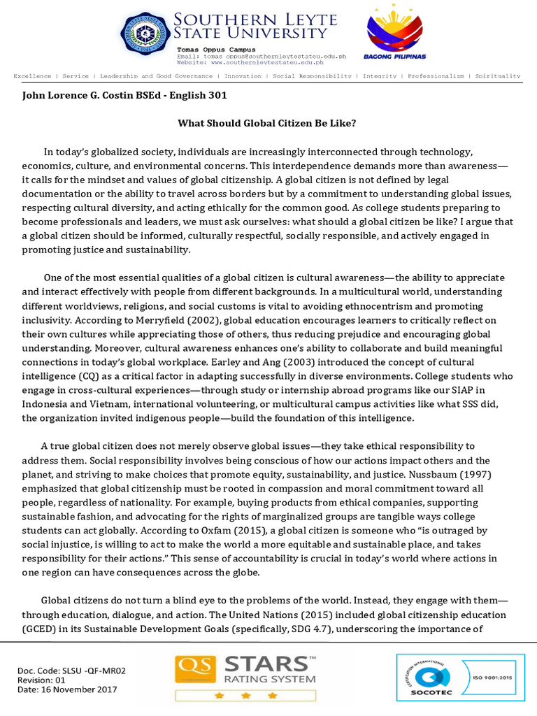 Qualities of a Global Citizen | PDF | Liberal Arts Education | Social ...