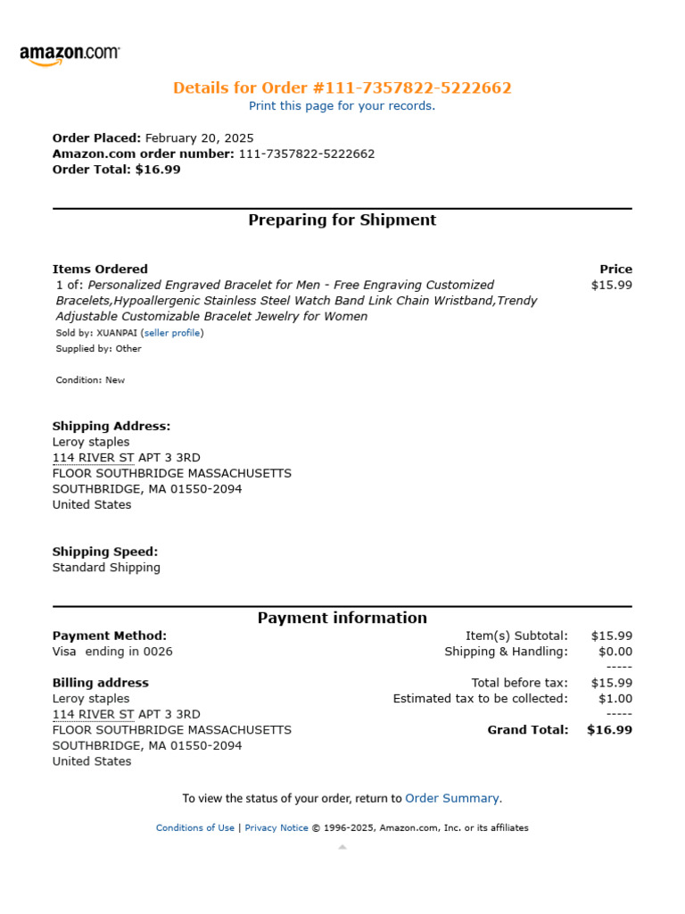Amazon Order Confirmation #111-7357822 | PDF