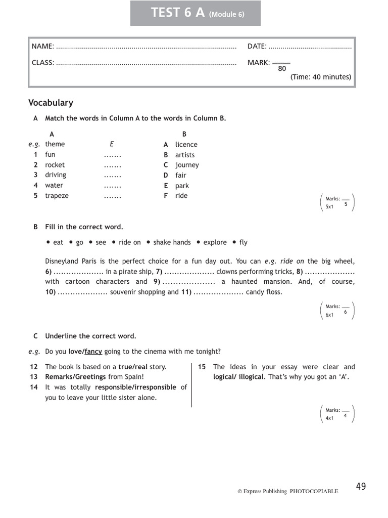 Spotlight 7 Test 6 A Overview | PDF