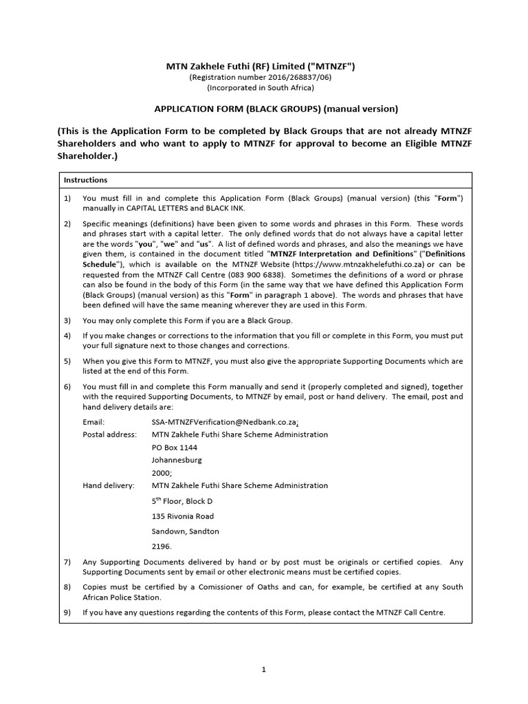 MTN Zakhele Futhi Application Form | PDF | Identity Document | Ownership