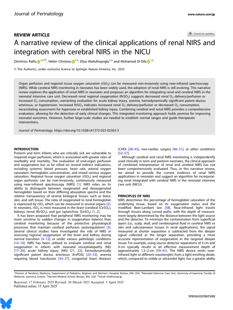 Renal NIRS Applications in Neonates | PDF | Medical Specialties ...