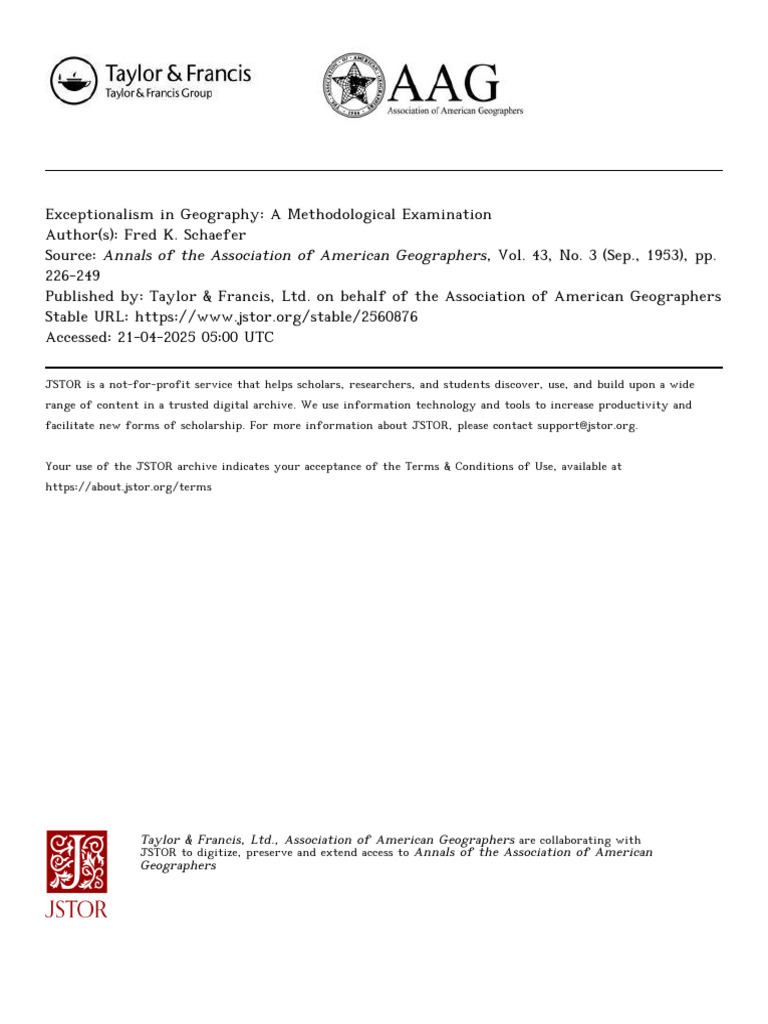 Schaefer's Geography Exceptionalism Examined | PDF | Geography | Science