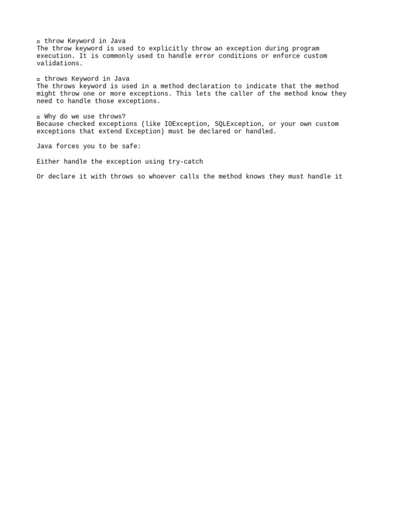Java throw vs throws Explained | PDF