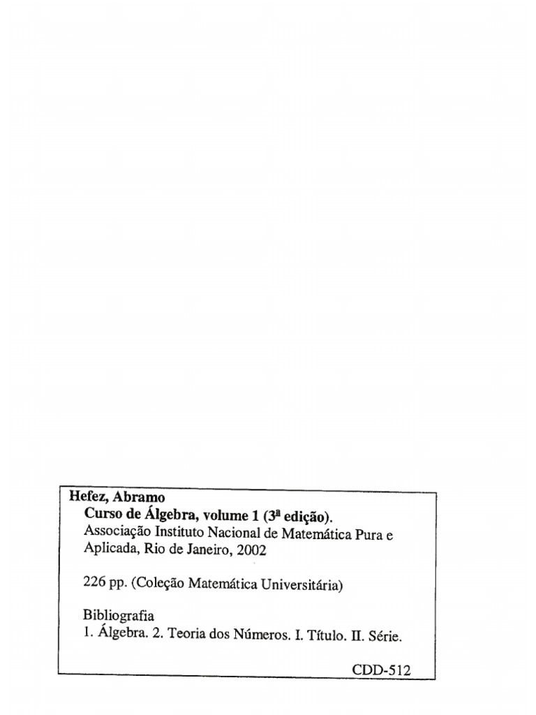Curso de Álgebra - Vol 1 - 3 Ed - Abramo Hefez | PDF | Science | Ensino ...