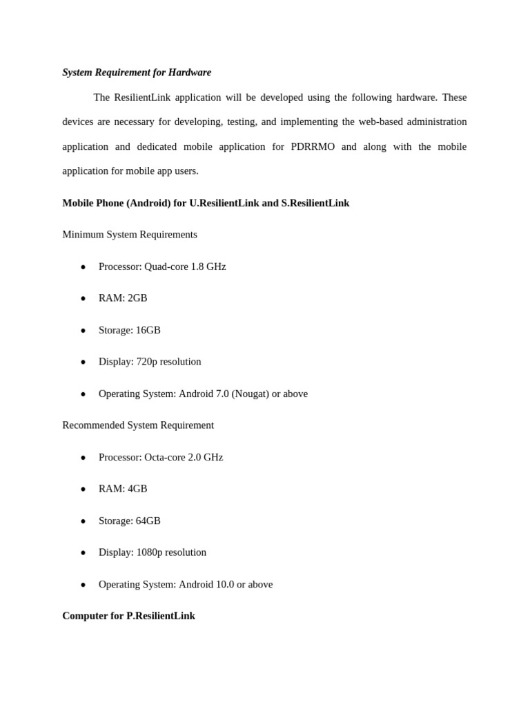 Hardware Requirements for ResilientLink App | PDF | Mobile App ...