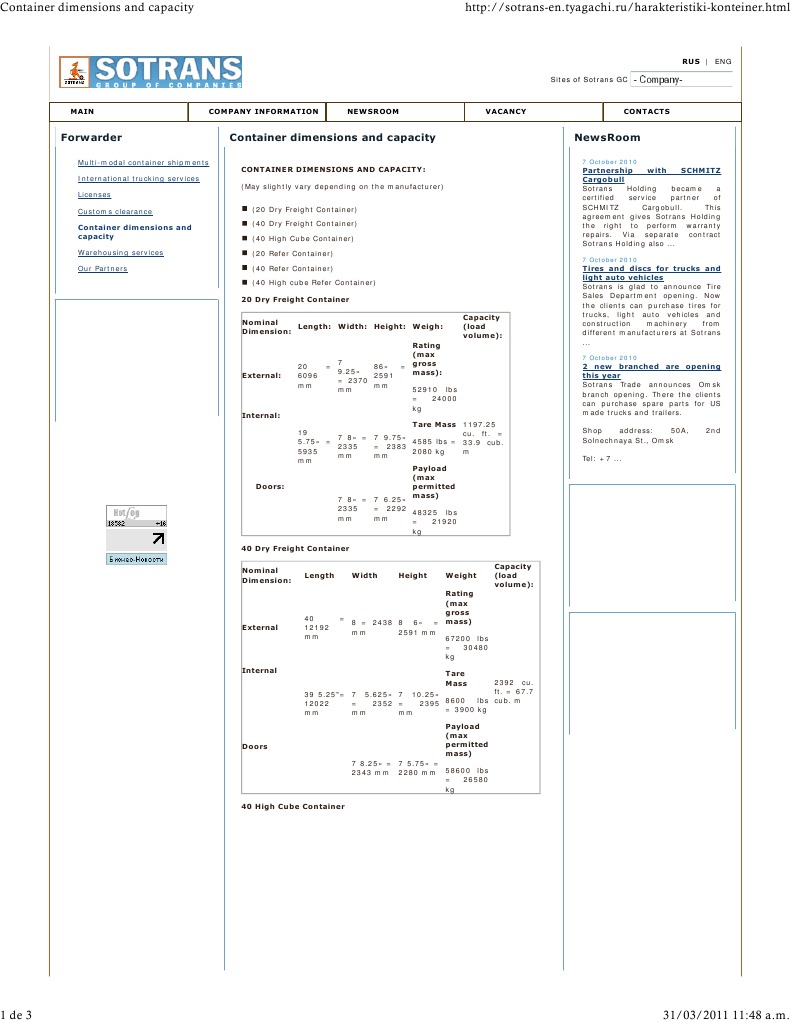 Container Dimensions and Capacity | PDF | Home & Garden