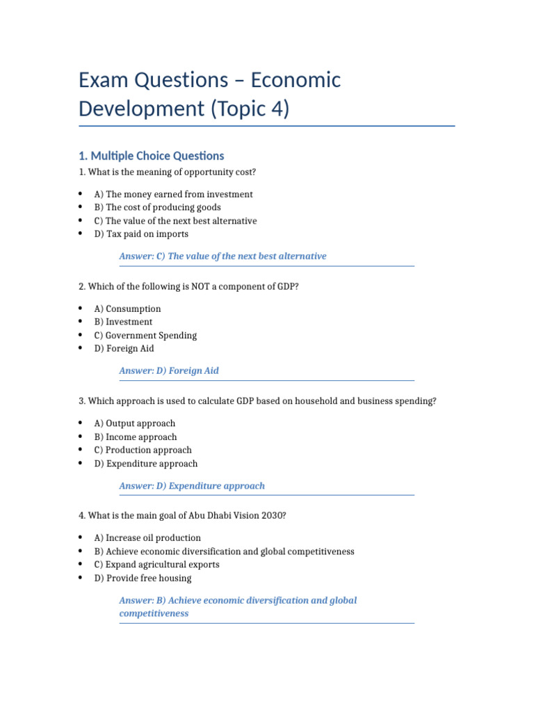 Exam Questions Economic Development Topic4 | PDF | Gross Domestic ...
