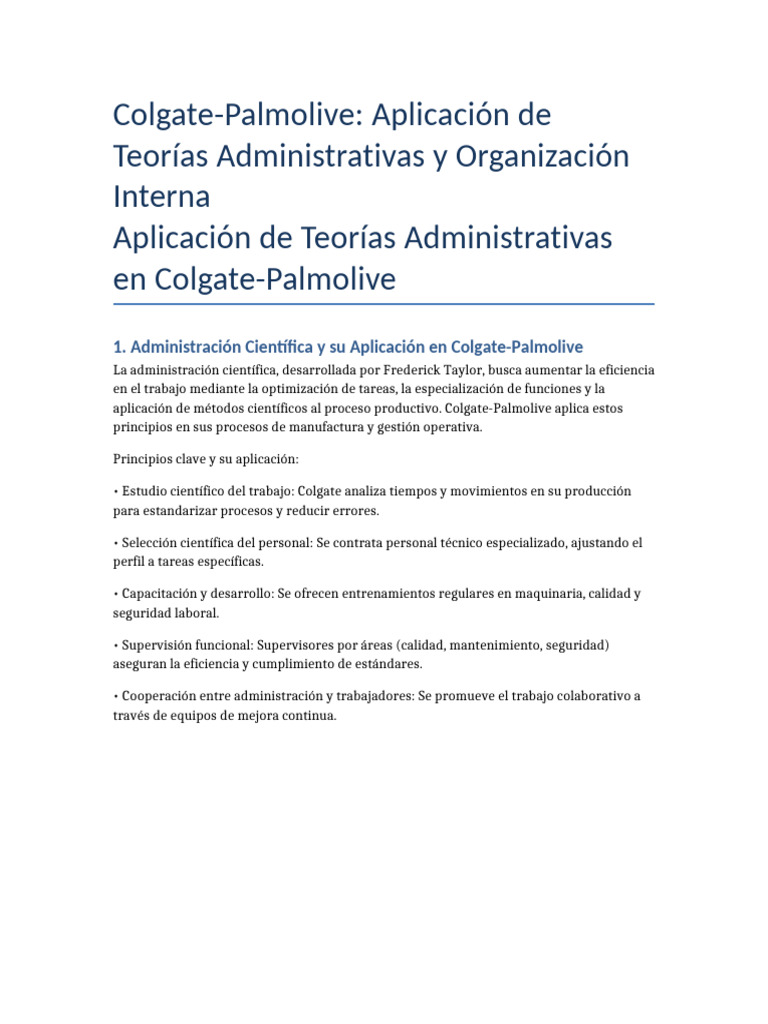Teorías Administrativas en Colgate-Palmolive | PDF | Gestión de ...