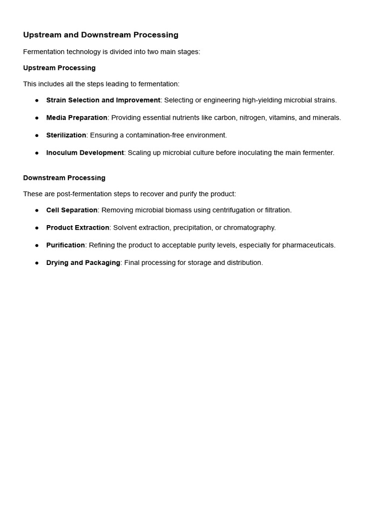 Upstream and Downstream Fermentation Process | PDF
