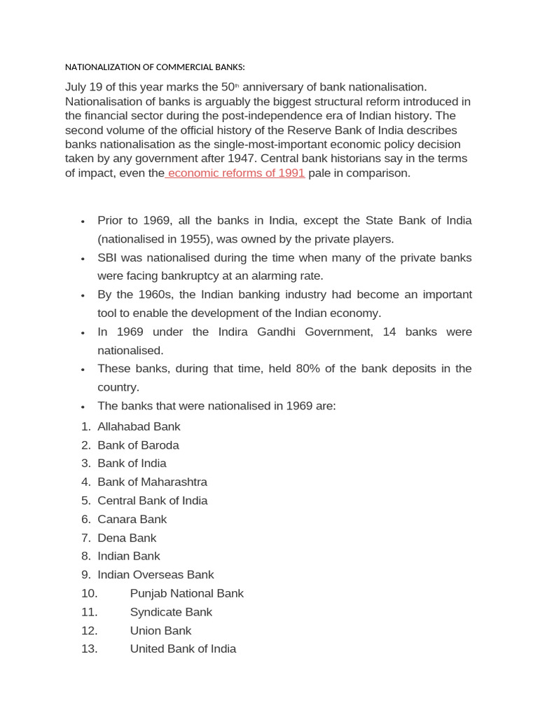 Nationalization of Commercial Banks | PDF | Banks | Economies