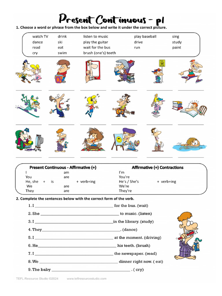 Present Continuous 2 Page Worksheet With Answers - 157246 | PDF