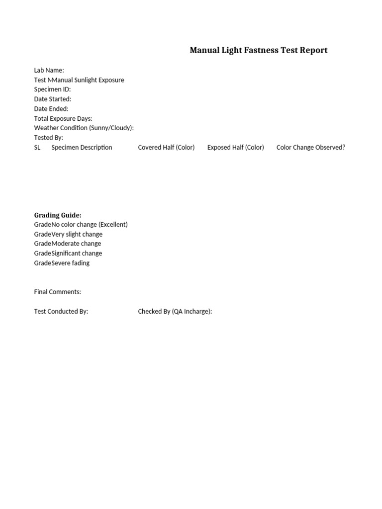 Light Fastness Test Report Summary | PDF