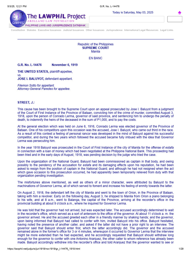 Supreme Court Ruling on Baluyot Murder Case | PDF | Continuance ...