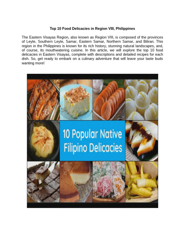 Top 10 Delicacies of Region VIII | PDF | Sauce | Cuisine