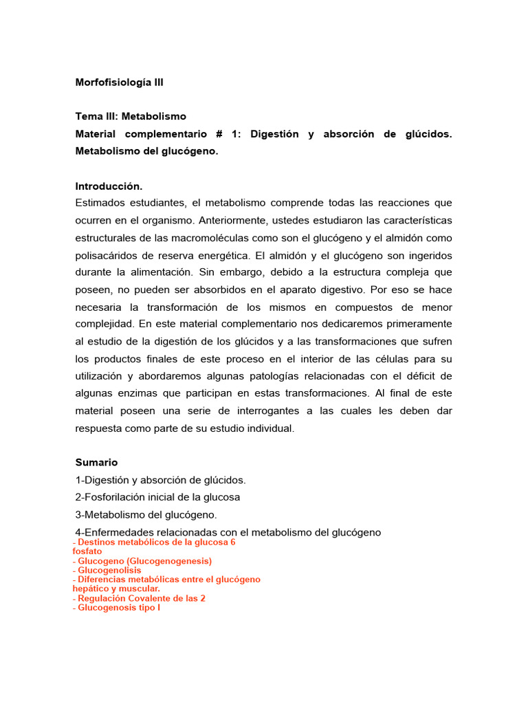 Digestión y absorción de glúcidos | PDF | Glucógeno | Digestión