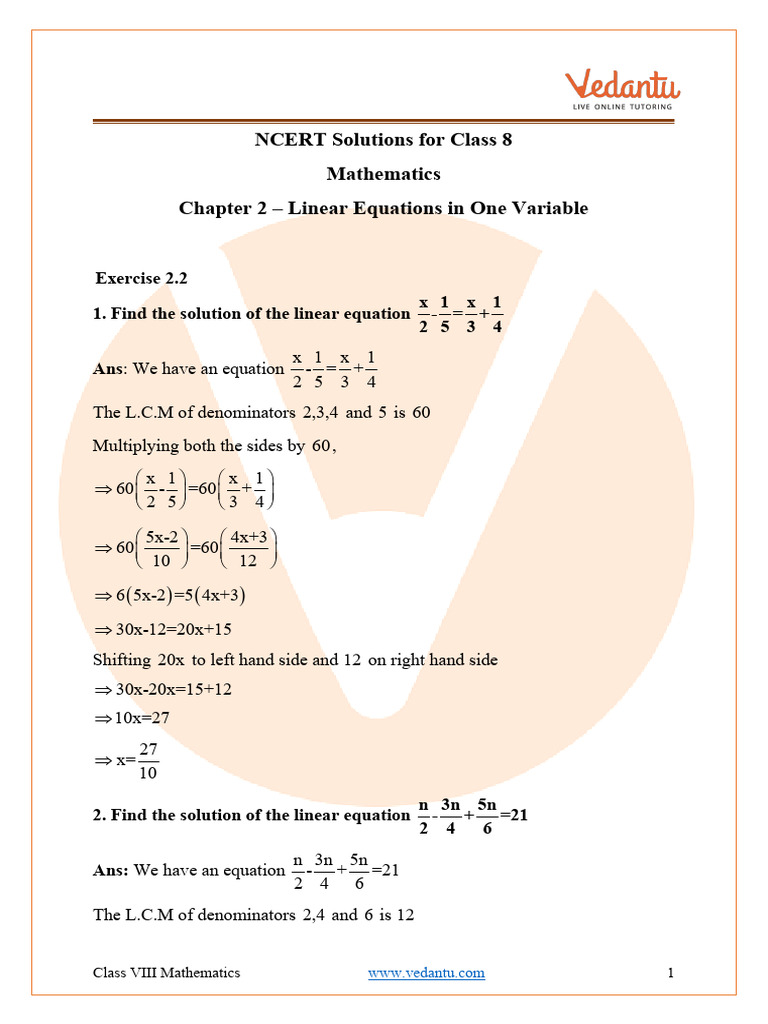 Class 8 NCERT Maths Exercise 2.2 Solutions | PDF | Equations | Numbers