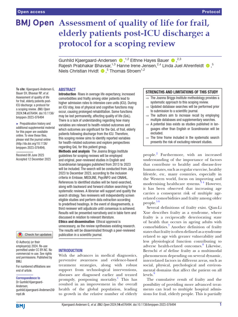 A Protocol For A Scoping Review | PDF | Intensive Care Unit | Medicine