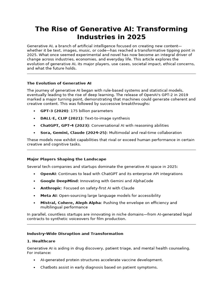 The Rise of Generative AI Transforming Industries in 2025 | PDF ...