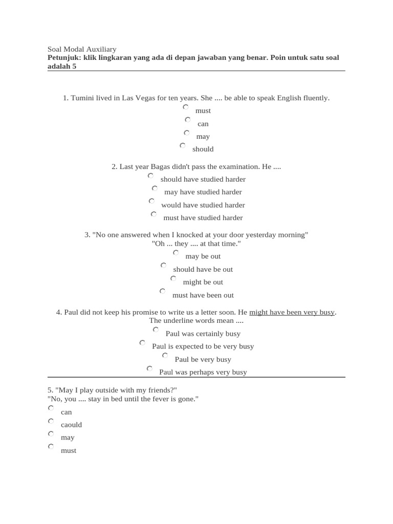 Modal Auxiliary Practice Questions | PDF