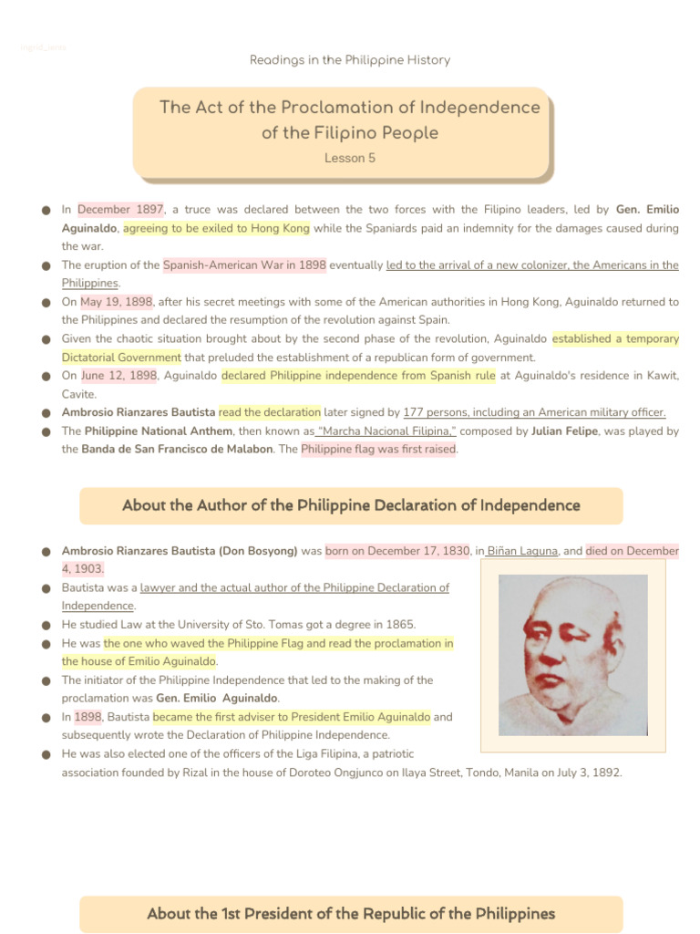 Philippine Independence Declaration Overview | PDF | Spanish East ...
