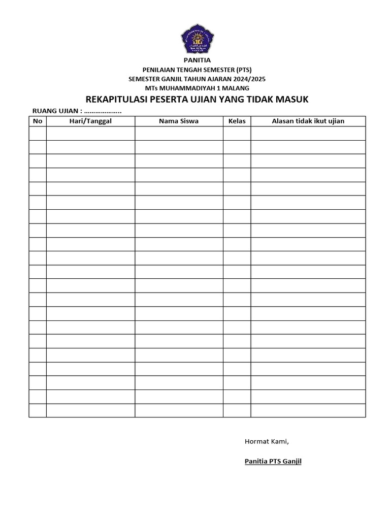 Ready-Form Rekapitulasi Siswa Yang Tidak Ikut Ujian | PDF
