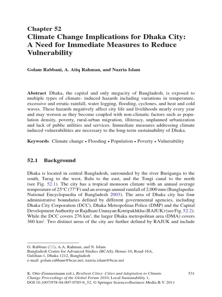 Climate Change Vulnerabilities in Dhaka | PDF | Sea Level Rise | Ipcc ...