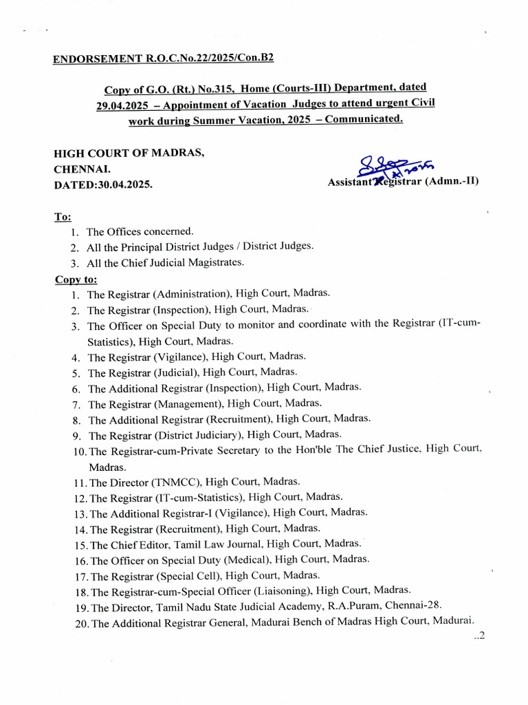 Telangana Judicial Branch Chennai High Court Daily Cause List