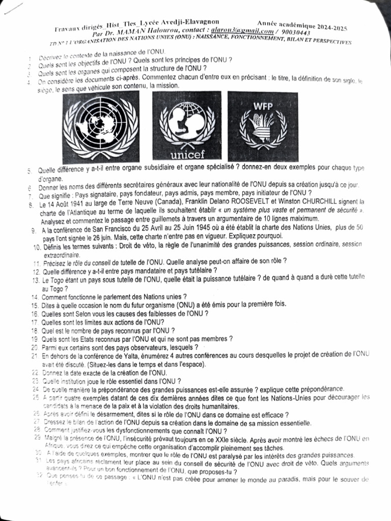 Naissance et fonctionnement de l'ONU | PDF | Nations unies | Relations ...