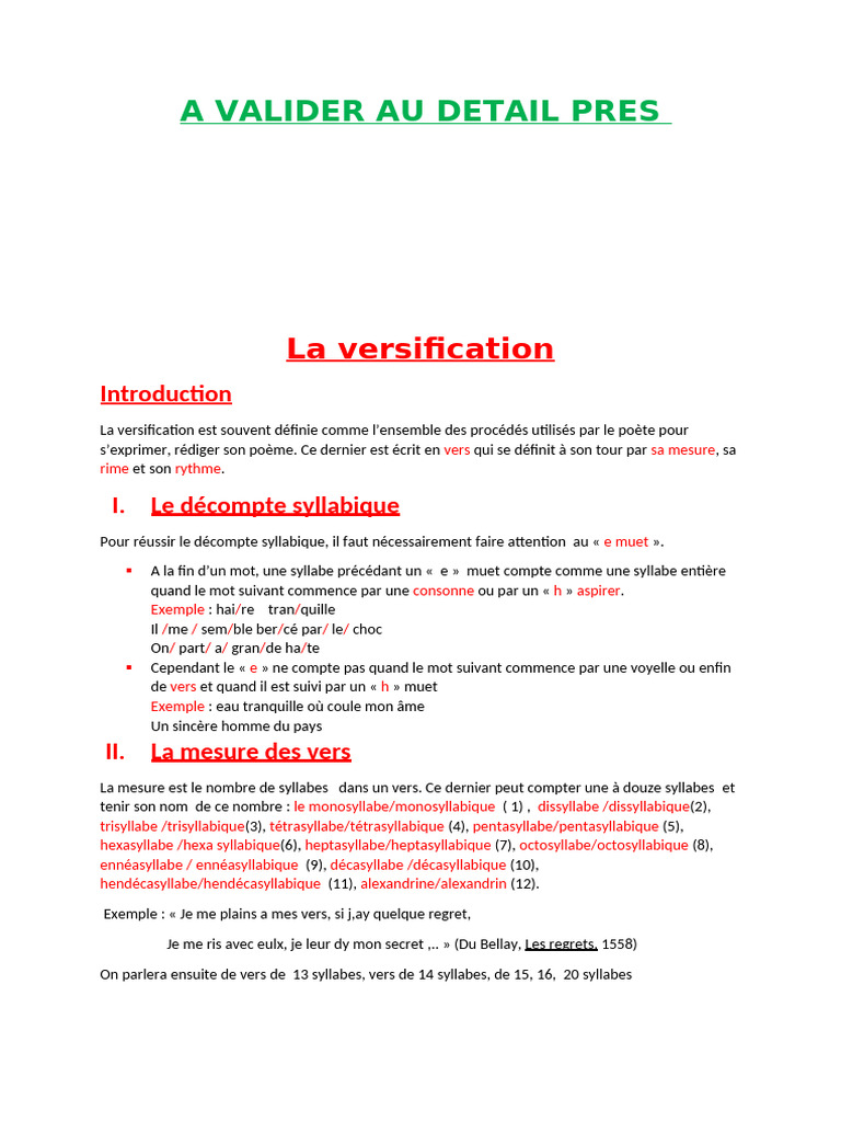 La Versification en Poésie: Guide Complet | PDF | Rime dans la poésie