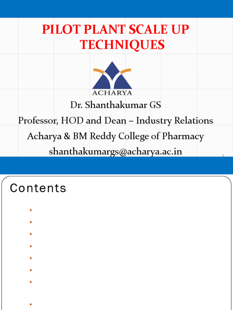 Pilot Plant Scale-Up Techniques Overview | PDF