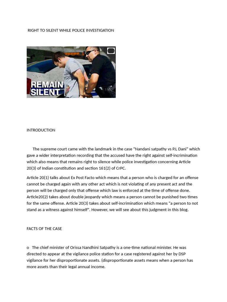 Right to Silence in Police Investigations | PDF | Right To Silence ...
