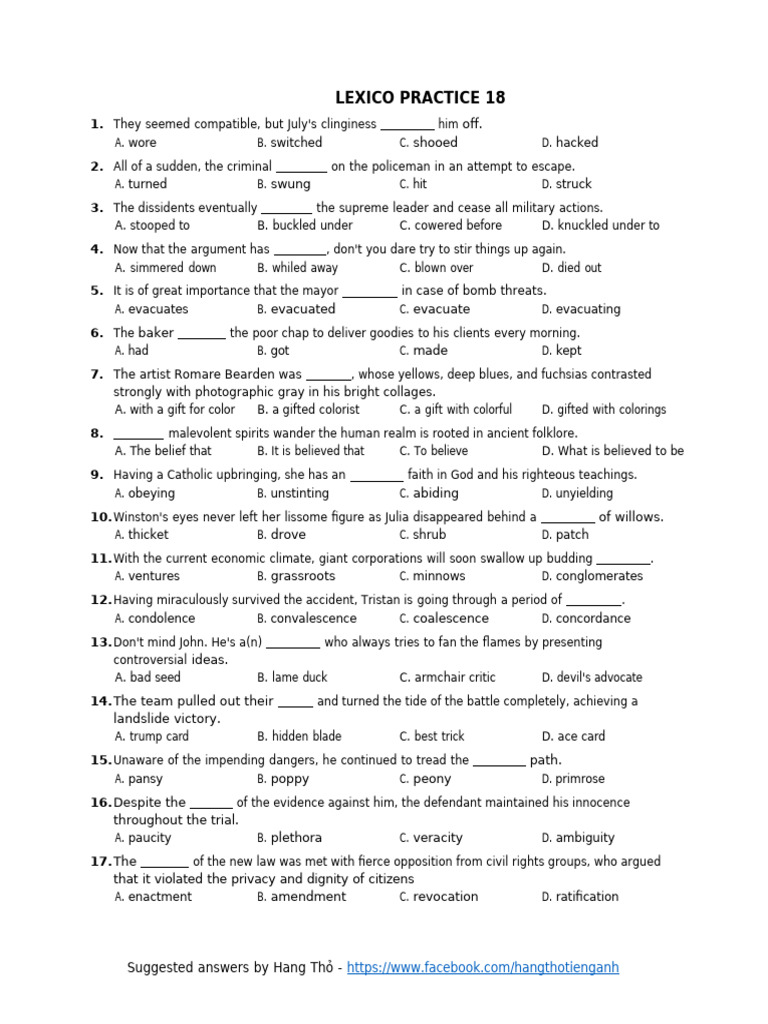 Lexical Practice Answers C1-C2 | PDF