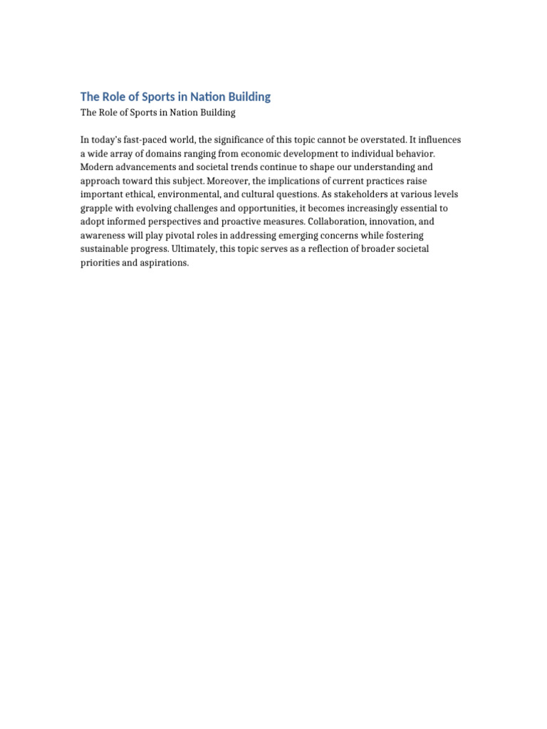 The Role of Sports in Nation Building | PDF