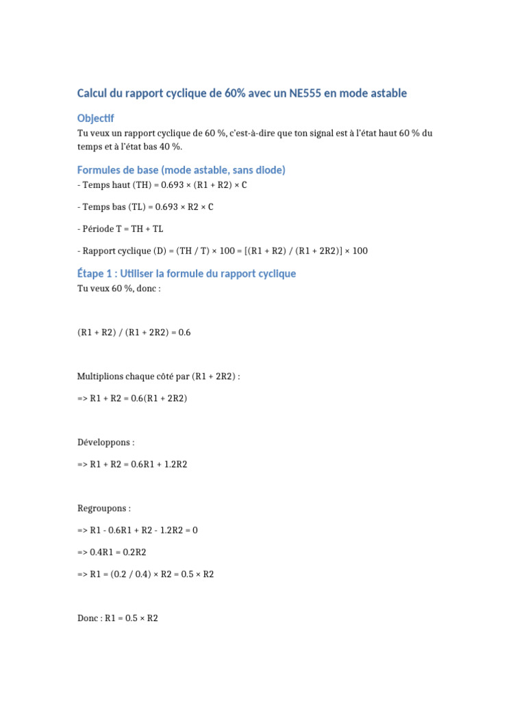 Rapport cyclique NE555 à 60 % | PDF