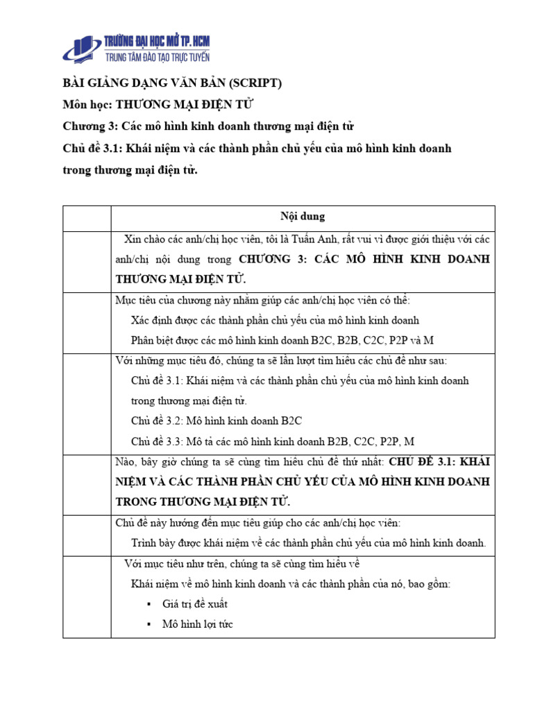 Script - Chuong 3 - Chu de 3.1 | PDF