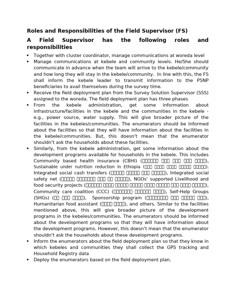 Field Supervisor Roles and Duties | PDF