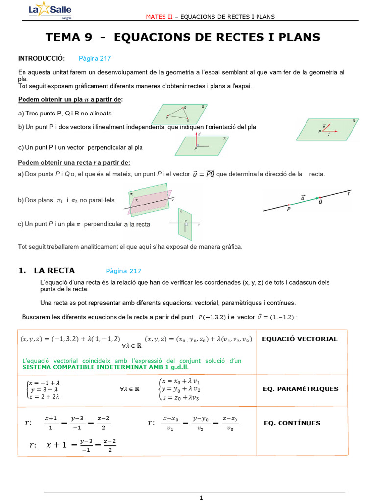 TEMA 9 - Apunts Alumnes RECTES I PLANS | PDF