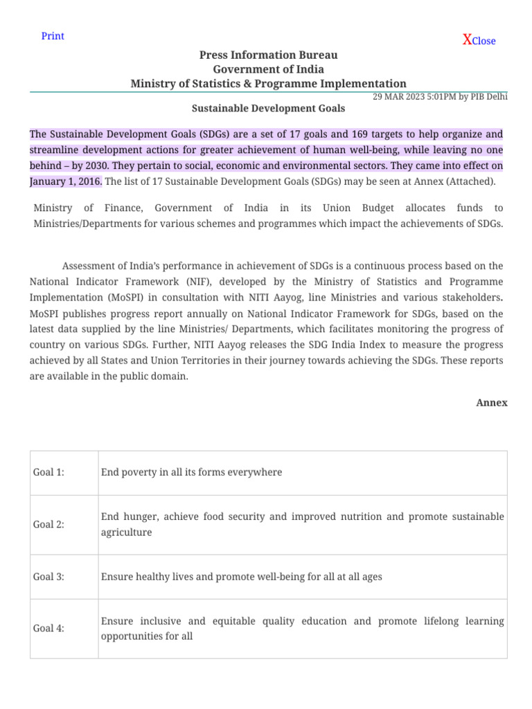 India’s Progress on Sustainable Development Goals | PDF ...