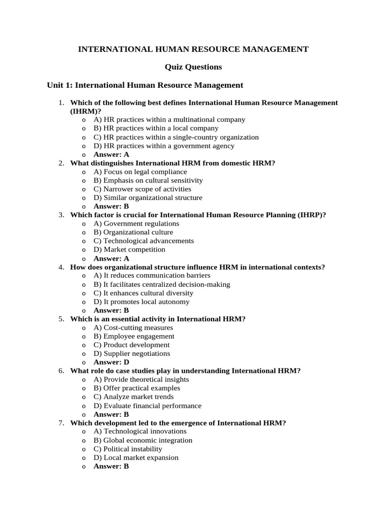 Ihrm Quiz Questions | PDF | Human Resource Management | Corporate ...