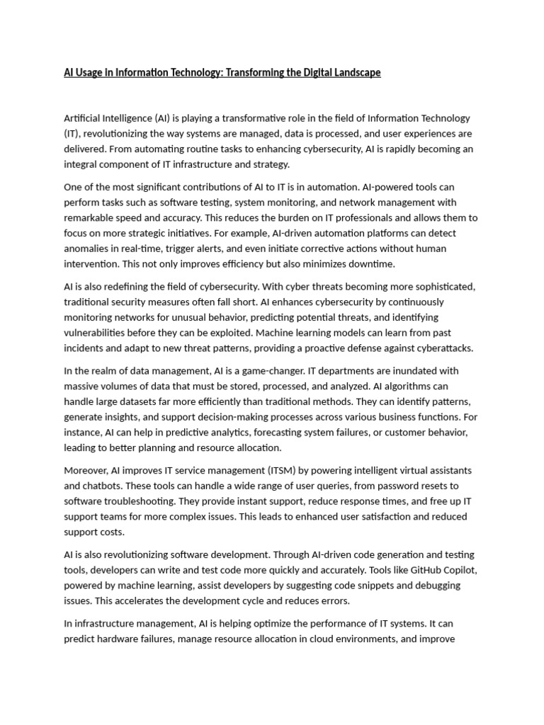 Ai Usage In Information Technology Pdf Artificial Intelligence