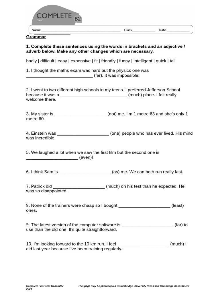 Grammar and Vocabulary Exercises | PDF