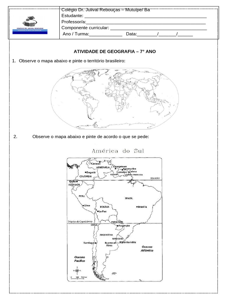 Atividades de Geografia - 7º Ano | PDF