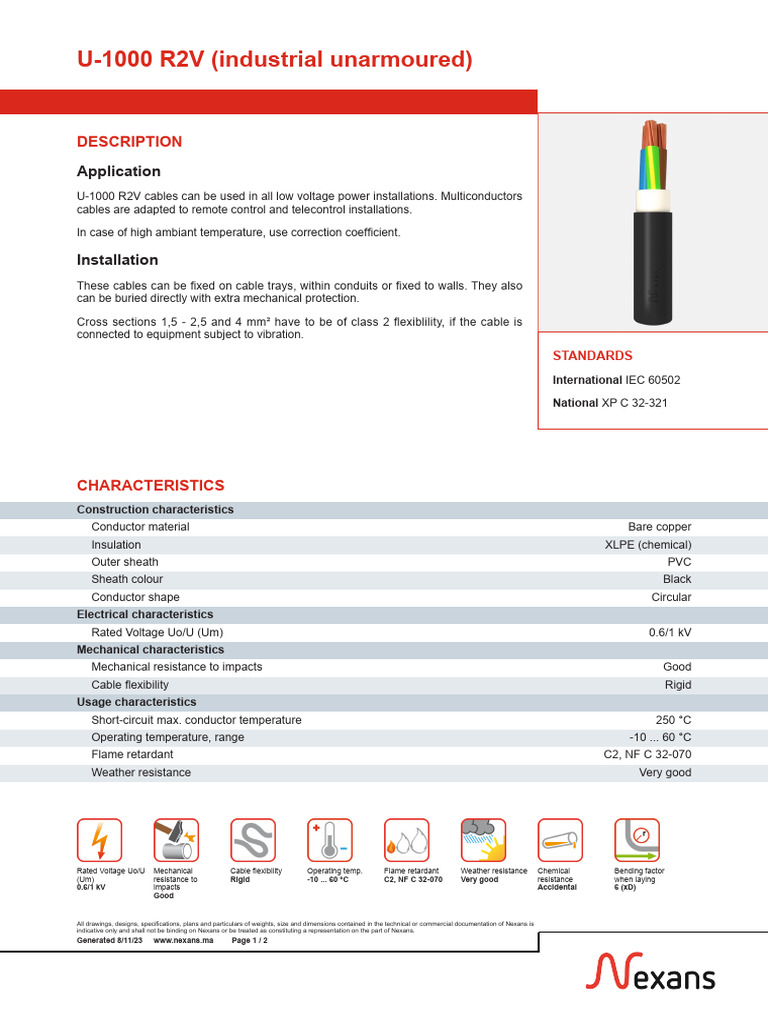 U-1000 R2V Cable Specifications | PDF | Electrical Conductor ...