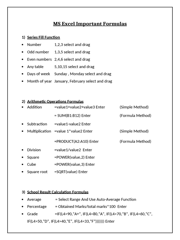 MS Excel Formulasff | PDF | Numbers | Elementary Mathematics