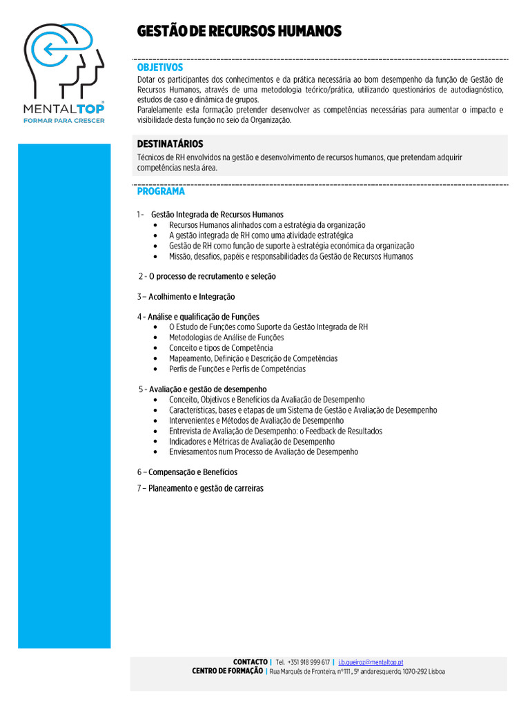 Programa de GESTÃO DE RECURSOS HUMANOS | PDF