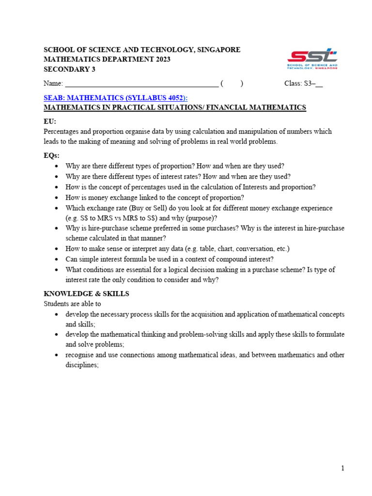 SST-notes-Mathematics in Practical Situations (Financial Math) - 2023 ...