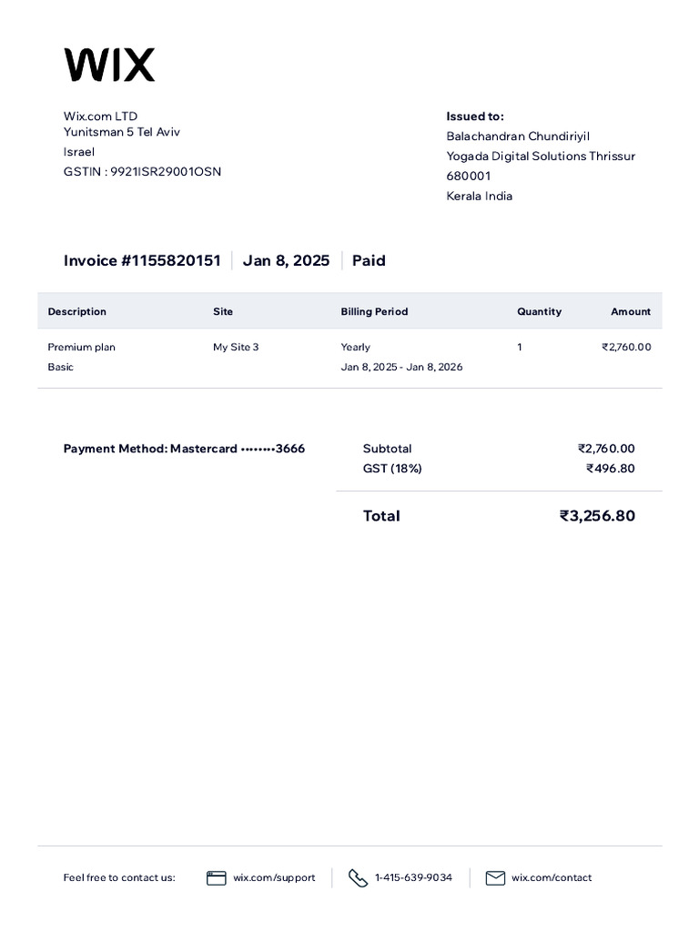 Wix Invoice #1155820151 Details | PDF