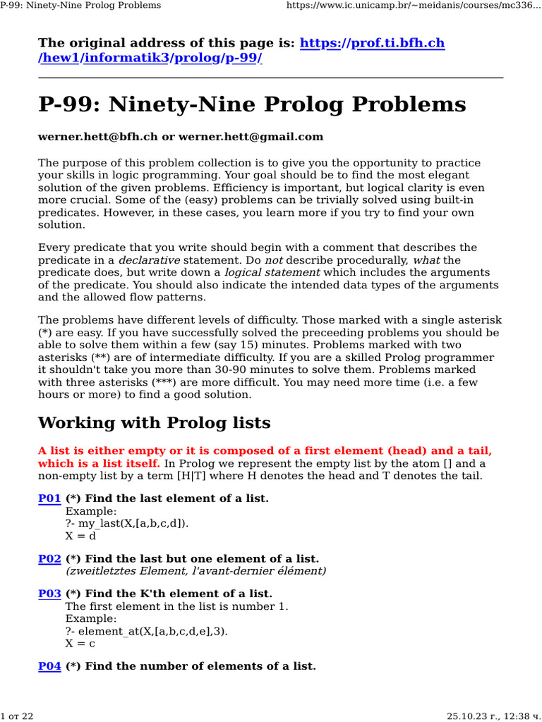 Ninety-Nine Prolog Problems Guide | PDF | Discrete Mathematics ...